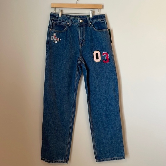 NWT Wild Fable Dad Jean SZ 4 High Rise Patches on Front - Picture 2 of 13